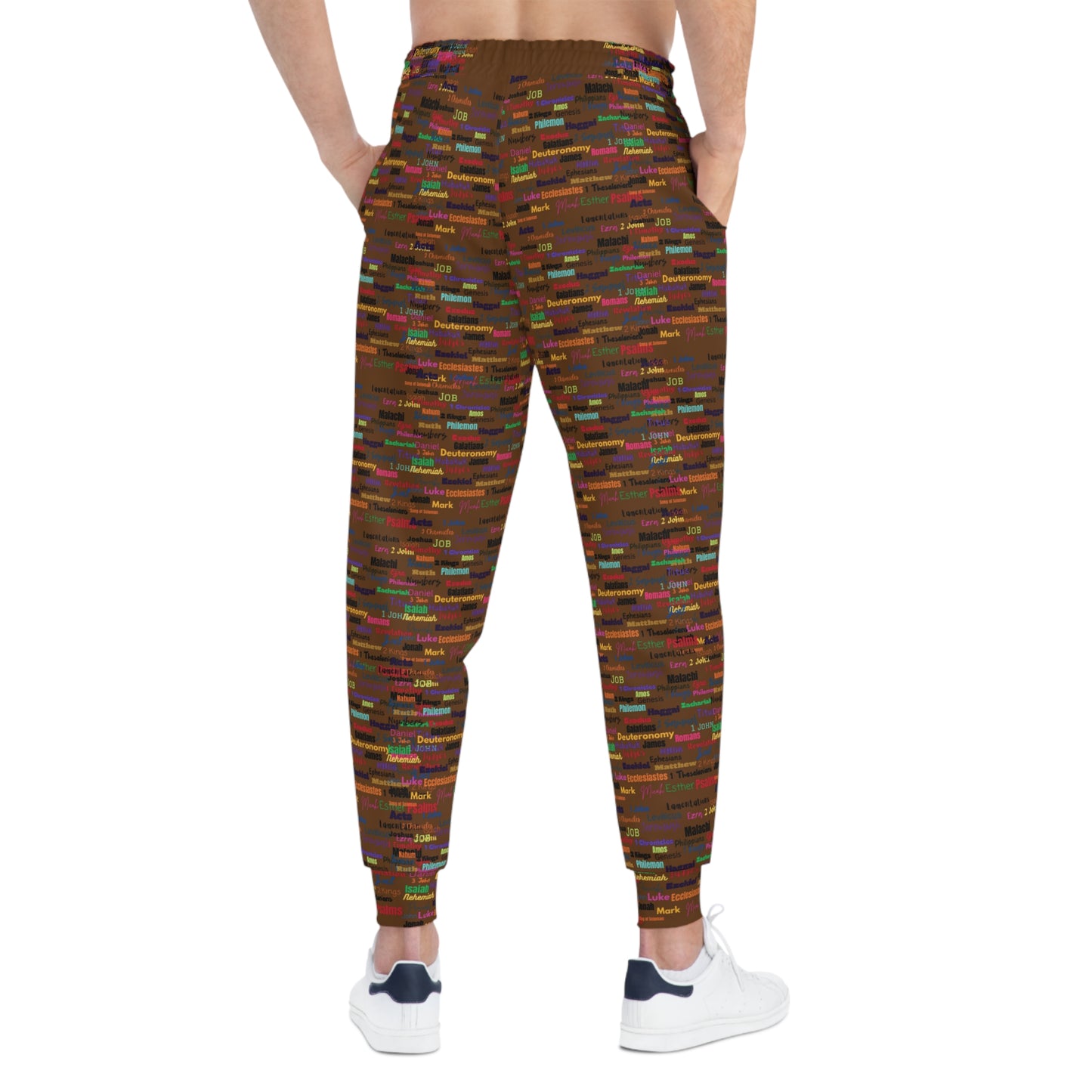 Colorful Patterned Brown Athletic Joggers, Trendy Activewear, Comfortable Lounge Pants, Sporty Casual Wear, Unique Jogging Pants