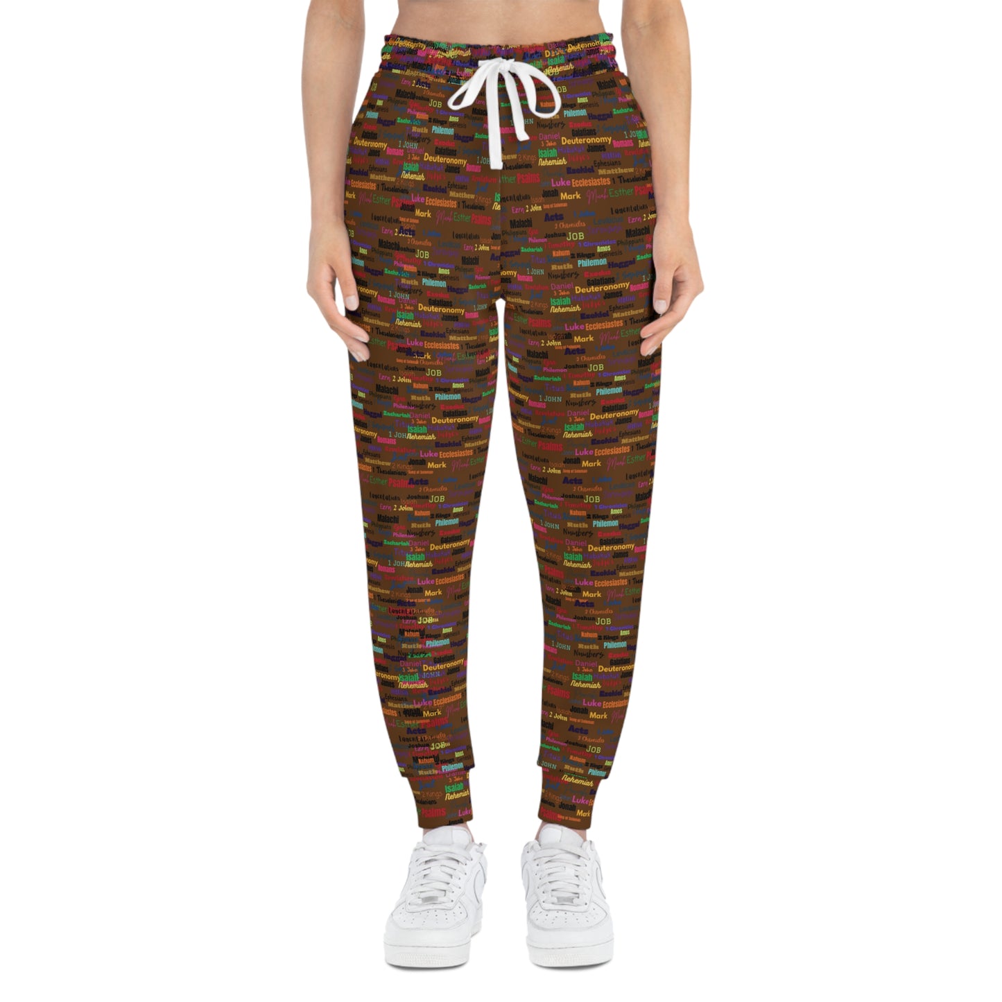 Colorful Patterned Brown Athletic Joggers, Trendy Activewear, Comfortable Lounge Pants, Sporty Casual Wear, Unique Jogging Pants