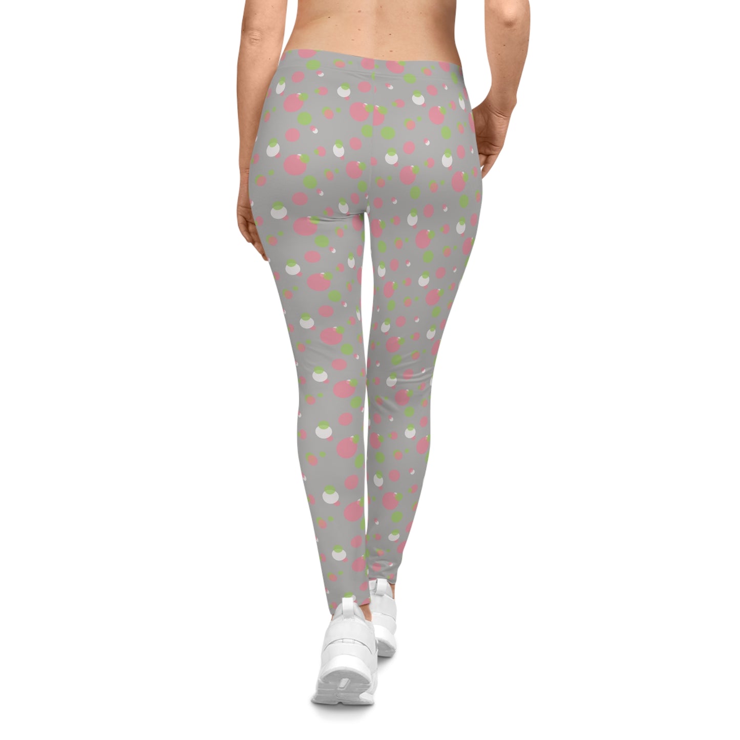 Grey Background Polka Dot Leggings, Women's Leggings, Casual Pants, Pink and Green Leggings, Bold Patterned Tights