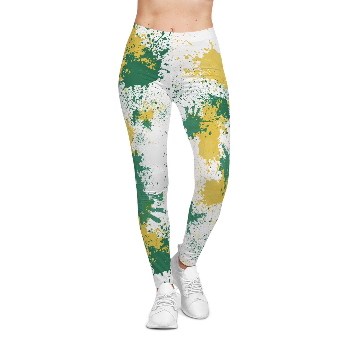 NSU Spray Paint Leggings: Green Gold Athleisure Yoga Tights