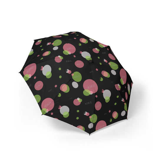 Soror Umbrella, Black Pink Green White Dots, Soror Word, Foldable Compact Travel Rain Gear, Windproof Auto Open Close, Lightweight Portable