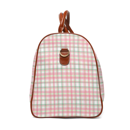 Double Plaid Duffel Bag, 1908, Travel Tote, Leather Handles, Plaid Pattern, Waterproof, Weekend Bag, Sorority Gift