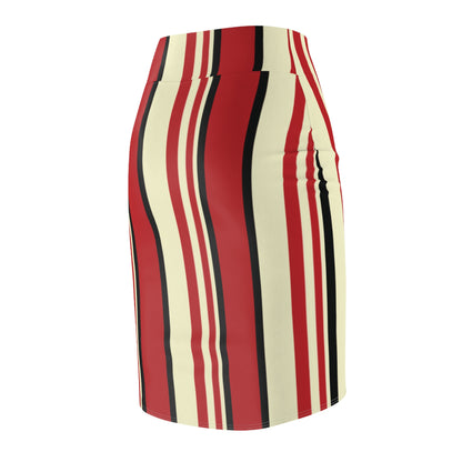 Striped Pencil Skirt, Crimson & Cream, Women's Clothing, Office Wear, Work Attire, Casual Skirt