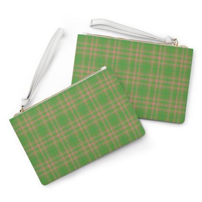 Preppy Plaid Clutch Bag, Pink Green Tartan Purse, Stylish Handbag, Trendy Clutch, Fashion Accessory