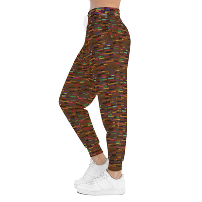 Colorful Patterned Brown Athletic Joggers, Trendy Activewear, Comfortable Lounge Pants, Sporty Casual Wear, Unique Jogging Pants
