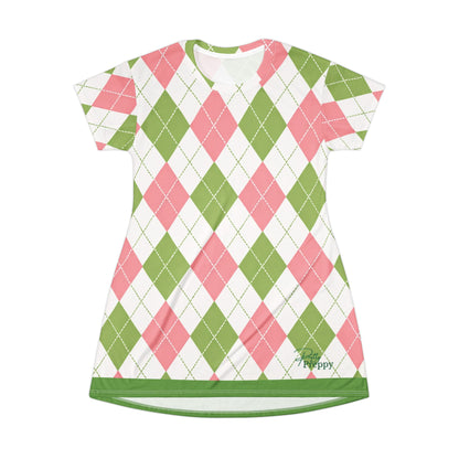 Divine Ladies T-Shirt Dress | Pink And Green Argyle | FirstGen Designs