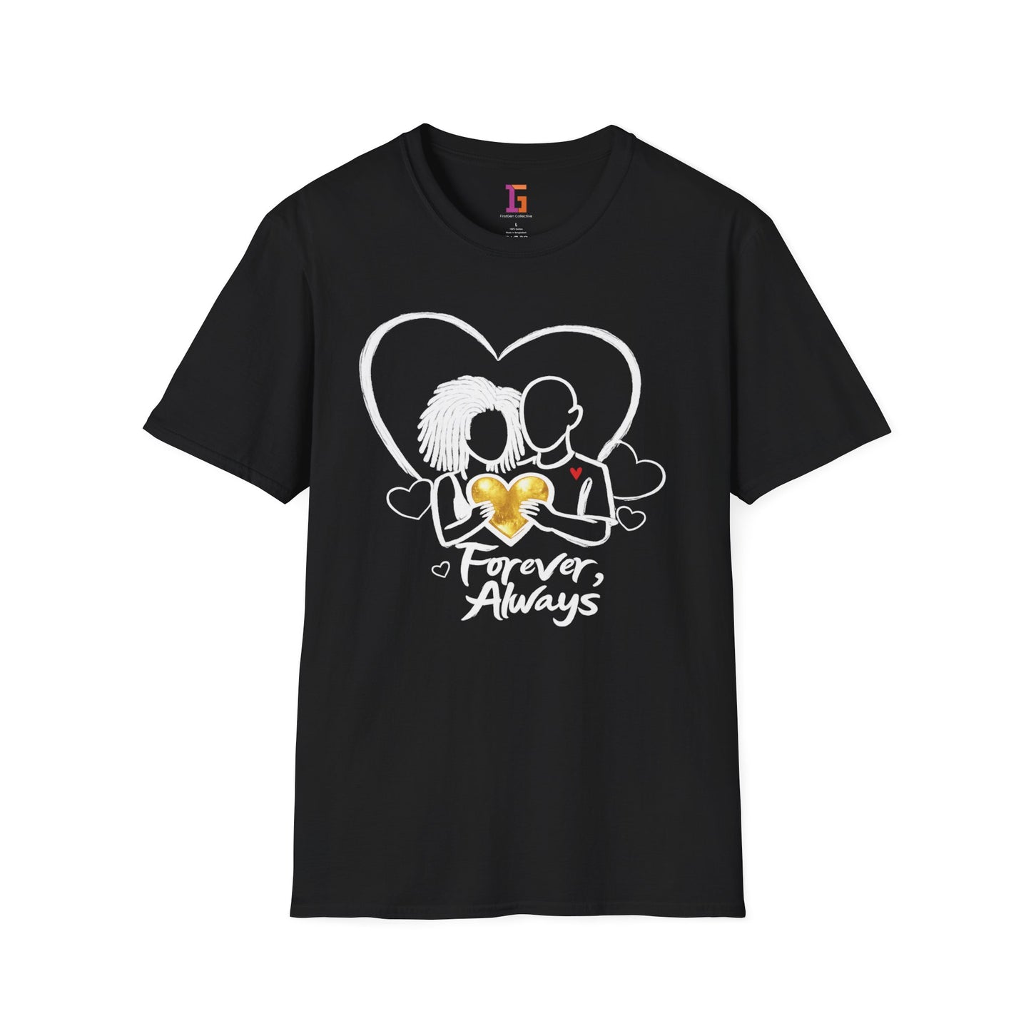 2 Love In Black Tee — Couple Heart Illustration ‘Forever, Always’ T-Shirt | FirstGen Designs