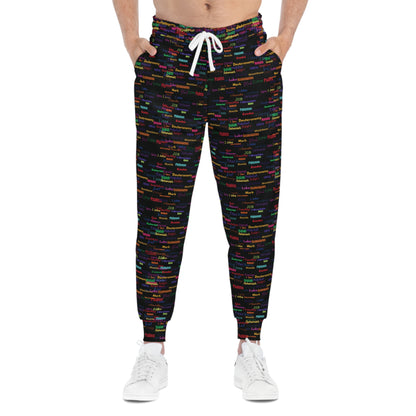 Colorful Patterned Black Athletic Joggers, Trendy Activewear, Comfortable Lounge Pants, Sporty Casual Wear, Unique Jogging Pants