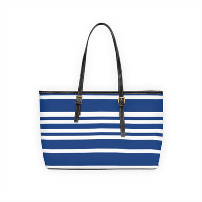 Blue Striped PU Leather Shoulder Bag: Chic Everyday Tote
