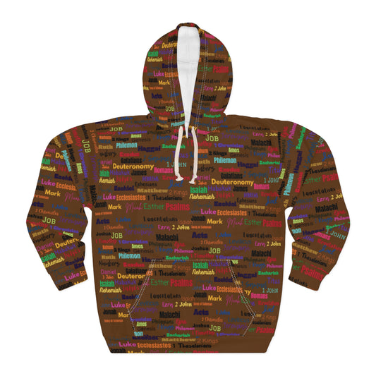 Colorful Scripture Word Cloud Unisex Pullover Hoodie, Cozy Sweatshirt, Religious Gift, Bible Study Apparel, AOP Hoodie