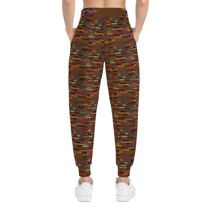 Colorful Patterned Brown Athletic Joggers, Trendy Activewear, Comfortable Lounge Pants, Sporty Casual Wear, Unique Jogging Pants