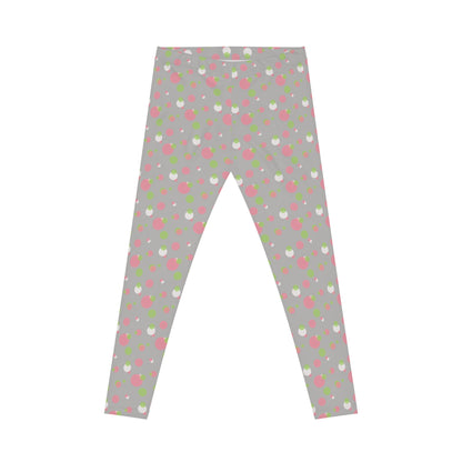 Grey Background Polka Dot Leggings, Women's Leggings, Casual Pants, Pink and Green Leggings, Bold Patterned Tights