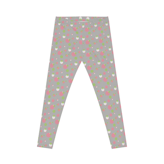 Grey Background Polka Dot Leggings, Women's Leggings, Casual Pants, Pink and Green Leggings, Bold Patterned Tights