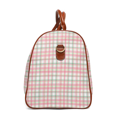 Double Plaid Duffel Bag, 1908, Travel Tote, Leather Handles, Plaid Pattern, Waterproof, Weekend Bag, Sorority Gift