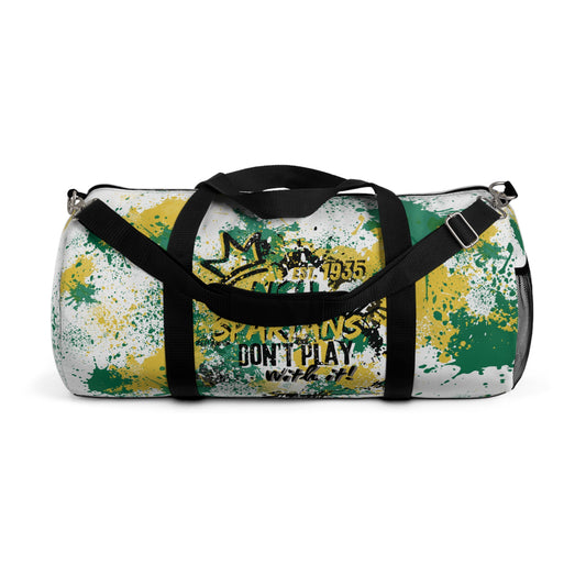 NSU White Graffiti Duffel, Sprayed Art Cool Urban Travel Gym Overnight Bag, Hipster Street Style Accessories, Unique Custom Hand Painted