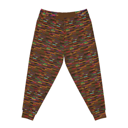 Colorful Patterned Brown Athletic Joggers, Trendy Activewear, Comfortable Lounge Pants, Sporty Casual Wear, Unique Jogging Pants
