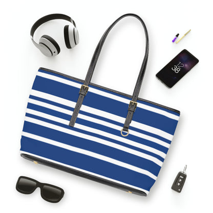 Blue Striped PU Leather Shoulder Bag: Chic Everyday Tote