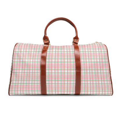 Double Plaid Duffel Bag, 1908, Travel Tote, Leather Handles, Plaid Pattern, Waterproof, Weekend Bag, Sorority Gift