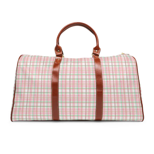 Double Plaid Duffel Bag, 1908, Travel Tote, Leather Handles, Plaid Pattern, Waterproof, Weekend Bag, Sorority Gift