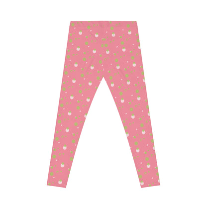 Pink Background Polka Dot Leggings, Women's Leggings, Casual Pants, Pink and Green Leggings, Bold Patterned Tights
