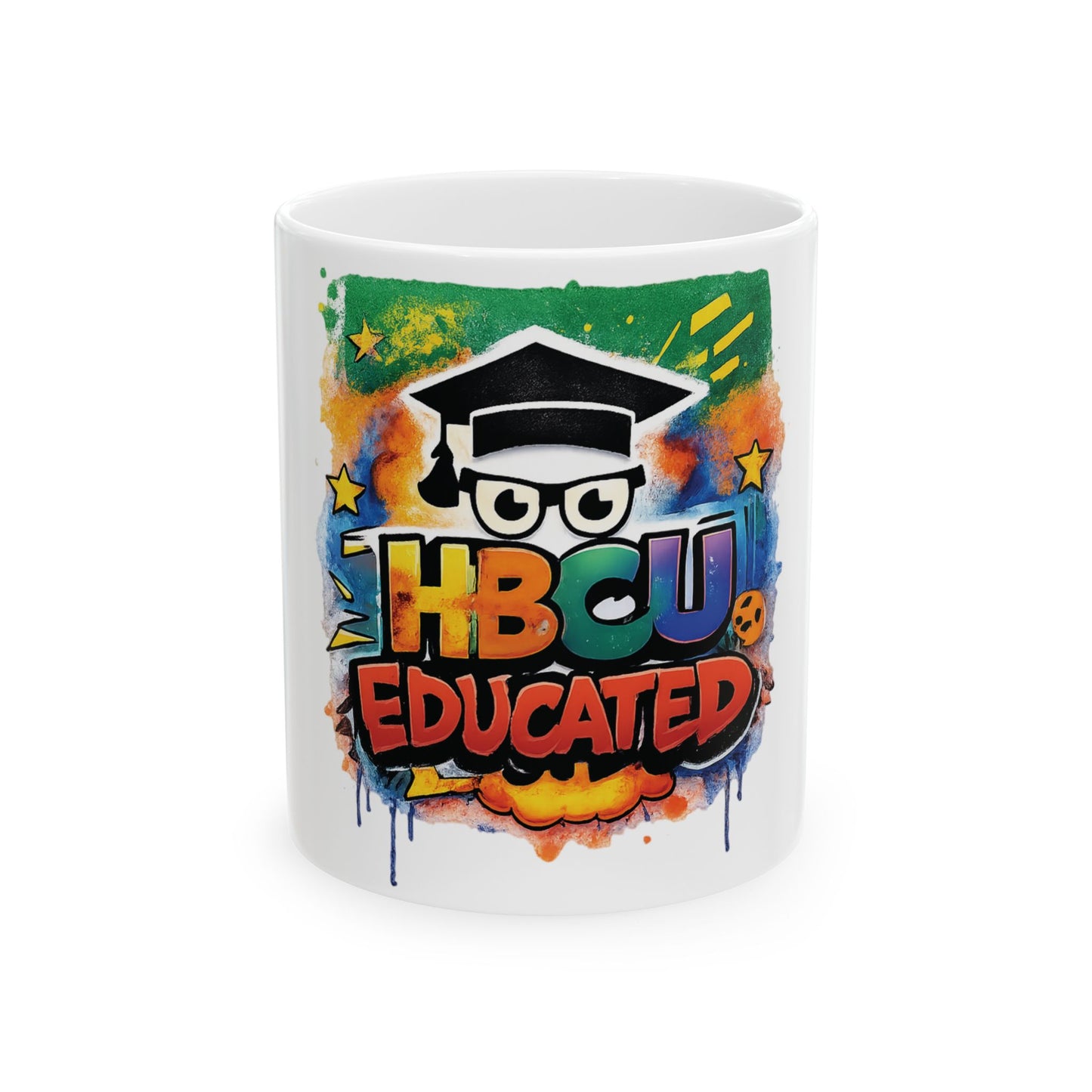 HBCU Educated Ceramic Mug, Colorful Graduation Gift, Coffee Cup for Students, Educational Pride Mug, Diverse Community Mug