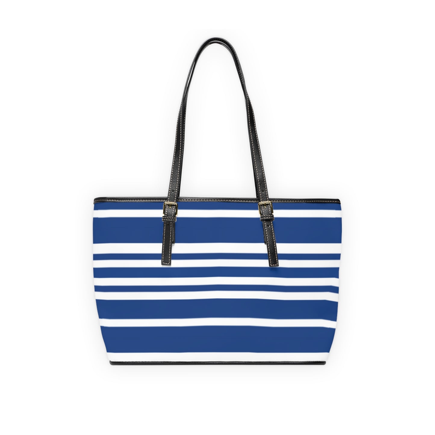 Blue Striped PU Leather Shoulder Bag: Chic Everyday Tote