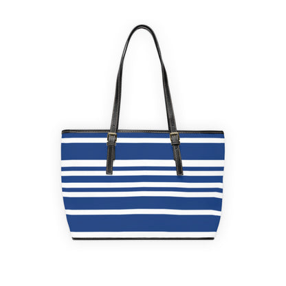 Blue Striped PU Leather Shoulder Bag: Chic Everyday Tote
