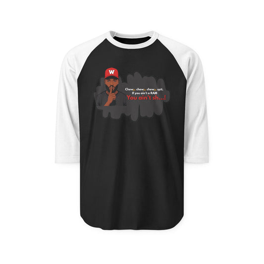 WSSU Slang M Three Quarter Sleeve Raglan Shirt with Bold Graphic, Casual Tee for Parties, Gift for Friends, Humor Shirt, Everyday Wear