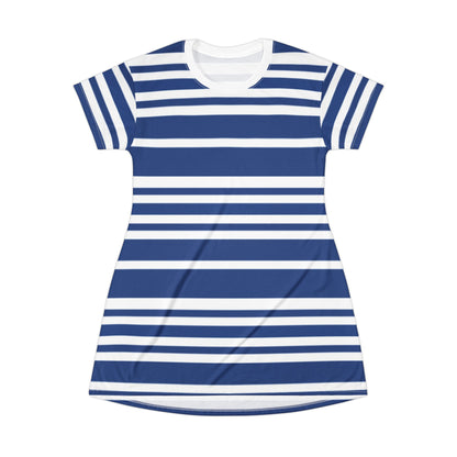 Blue & White Stylish Striped T-Shirt Dress for Casual Outings | Perfect for Summer, Sports Events, Parties, Gifts