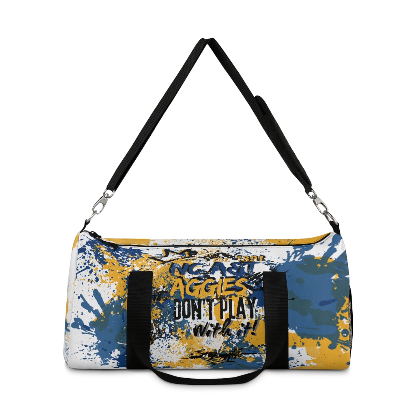 Rep Your HBCU Duffel Bag – NC AT Graffiti Art White Travel Bag | FirstGen Designs