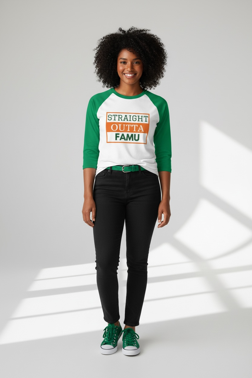 Rep Your HBCU FAMU Raglan Tee – College Spirit Graphic | FirstGen Designs