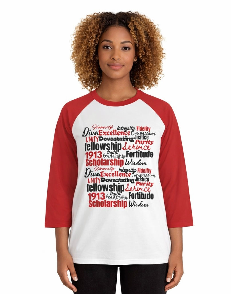 Divine Ladies Baseball Tee — Sorority Word Cloud Graphic | FirstGen Designs