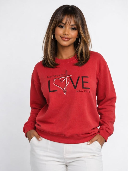 2 Love In Black Crewneck Sweatshirt — John 15:13 Christian Faith Design | FirstGen Designs