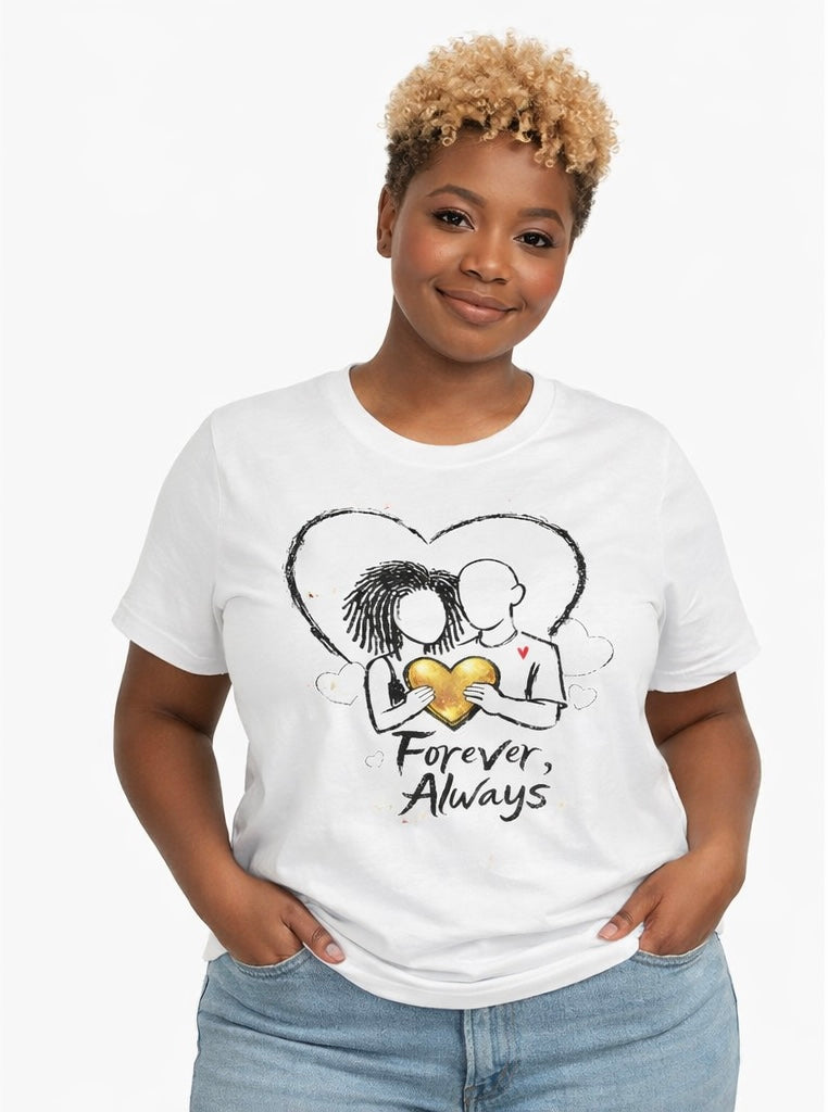 2 Love In Black Tee — Couple Heart Illustration ‘Forever, Always’ T-Shirt | FirstGen Designs
