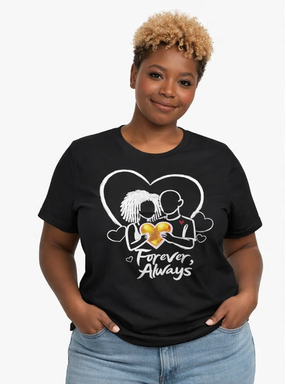 2 Love In Black Tee — Couple Heart Illustration ‘Forever, Always’ T-Shirt | FirstGen Designs