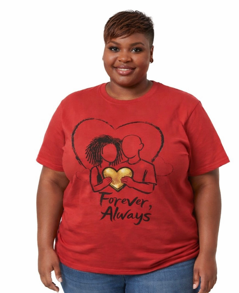 2 Love In Black Tee — Couple Heart Illustration ‘Forever, Always’ T-Shirt | FirstGen Designs