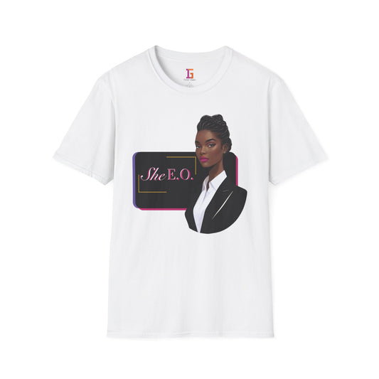 She E.O. Motivational T-Shirt, Empowerment Tee, Unisex Softstyle Shirt, Gifts for Her, Inspirational Wear, Business Casual Style
