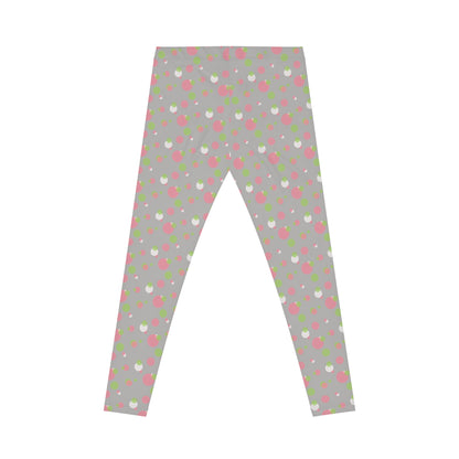 Grey Background Polka Dot Leggings, Women's Leggings, Casual Pants, Pink and Green Leggings, Bold Patterned Tights