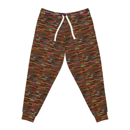Colorful Patterned Brown Athletic Joggers, Trendy Activewear, Comfortable Lounge Pants, Sporty Casual Wear, Unique Jogging Pants