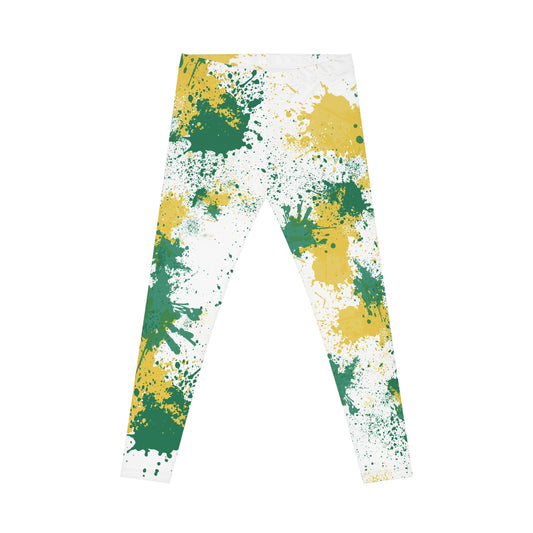 NSU Spray Paint Leggings: Green Gold Athleisure Yoga Tights