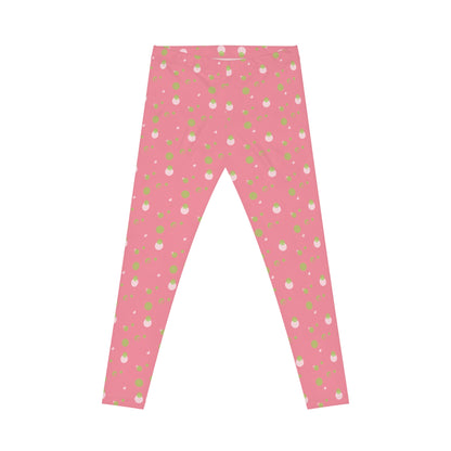 Pink Background Polka Dot Leggings, Women's Leggings, Casual Pants, Pink and Green Leggings, Bold Patterned Tights