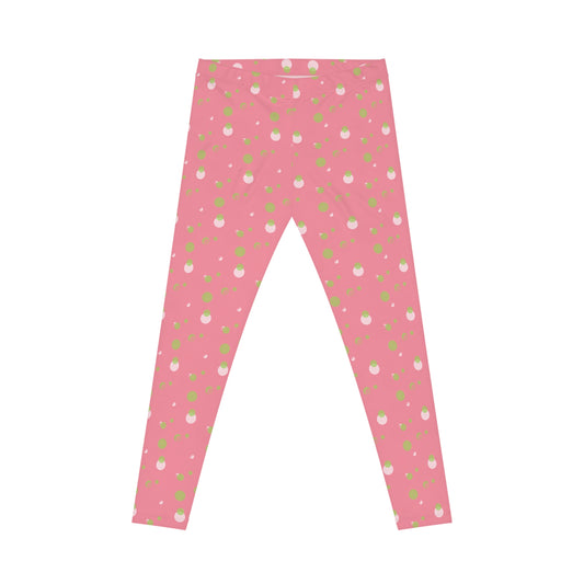 Pink Background Polka Dot Leggings, Women's Leggings, Casual Pants, Pink and Green Leggings, Bold Patterned Tights