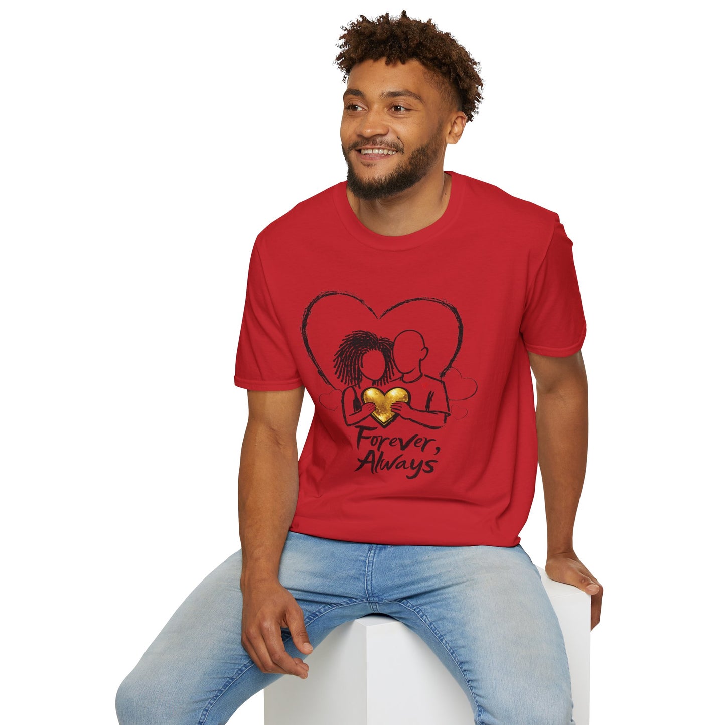2 Love In Black Tee — Couple Heart Illustration ‘Forever, Always’ T-Shirt | FirstGen Designs