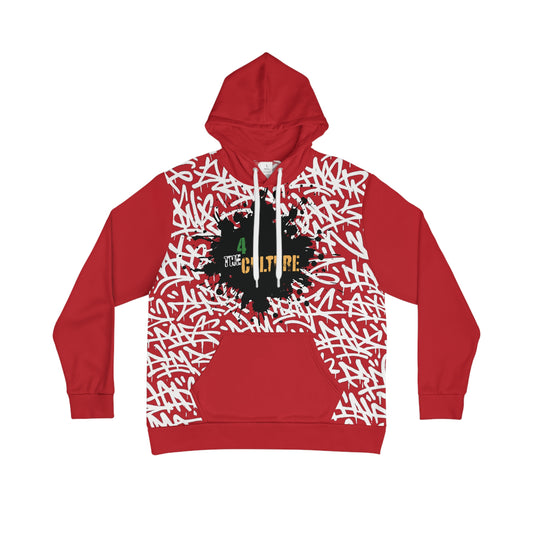Graffiti Logo Hoodie — Red Streetwear Pullover with Tag Pattern