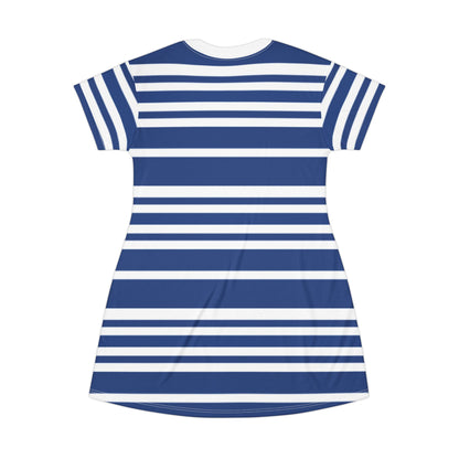 Blue & White Stylish Striped T-Shirt Dress for Casual Outings | Perfect for Summer, Sports Events, Parties, Gifts