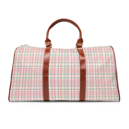 Double Plaid Duffel Bag, 1908, Travel Tote, Leather Handles, Plaid Pattern, Waterproof, Weekend Bag, Sorority Gift