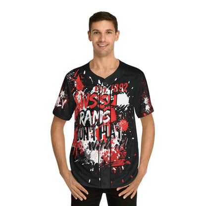 Bold Graphic Men's Baseball Jersey Blk, Sporty Apparel, Casual Wear, Unique Gift for Baseball Fans, Streetwear Style