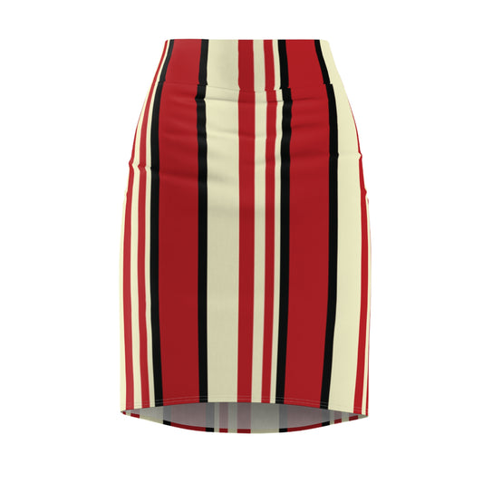 Striped Pencil Skirt, Crimson & Cream, Women's Clothing, Office Wear, Work Attire, Casual Skirt