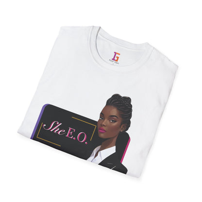 She E.O. Motivational T-Shirt, Empowerment Tee, Unisex Softstyle Shirt, Gifts for Her, Inspirational Wear, Business Casual Style