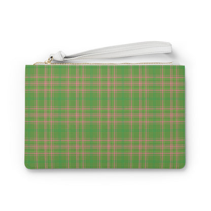 Preppy Plaid Clutch Bag, Pink Green Tartan Purse, Stylish Handbag, Trendy Clutch, Fashion Accessory